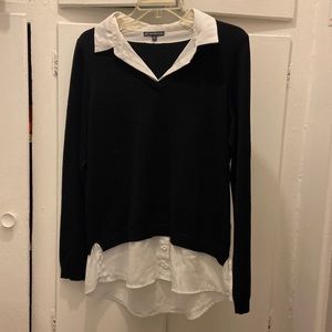 Adrianna Papell Collared Sweater Tunic Black White Medium